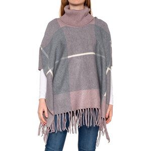 NEW House of Harlow 1960 Fringed Pattern Poncho Stone Violet Heather 166sn